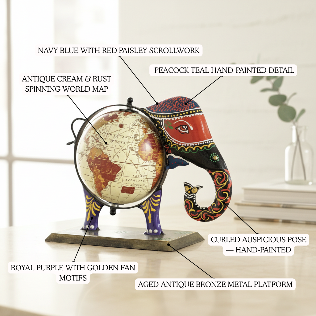 Hand-Painted Elephant Globe Figurine