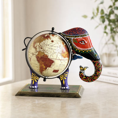 Hand-Painted Elephant Globe Figurine
