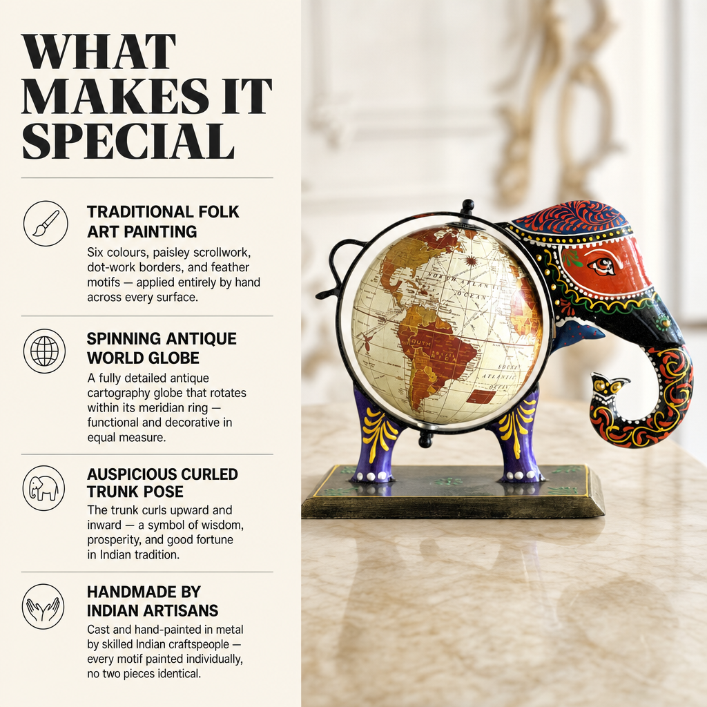 Hand-Painted Elephant Globe Figurine