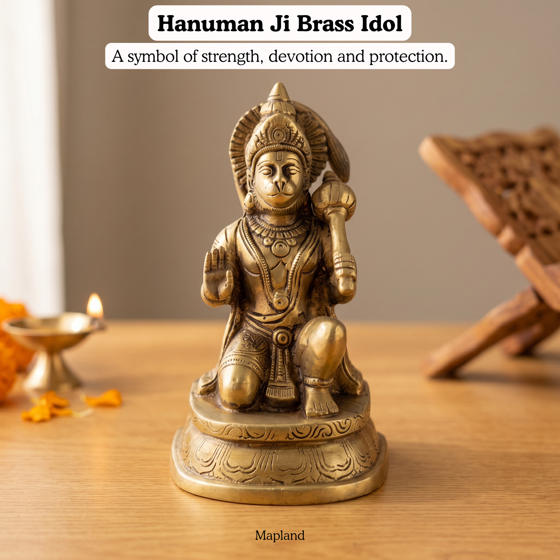 Hanuman Ji brass figurine side view abhaya mudra | Mapland