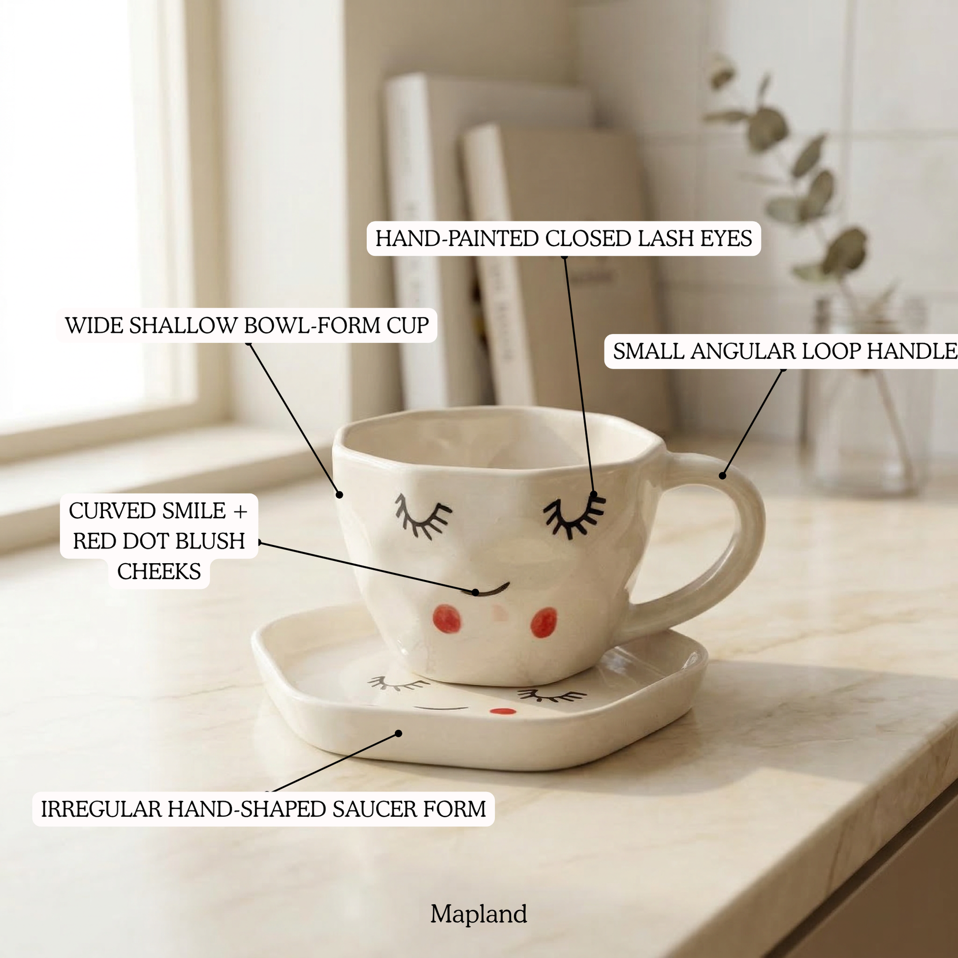 Happy Face Ceramic Cup & Saucer - Mapland