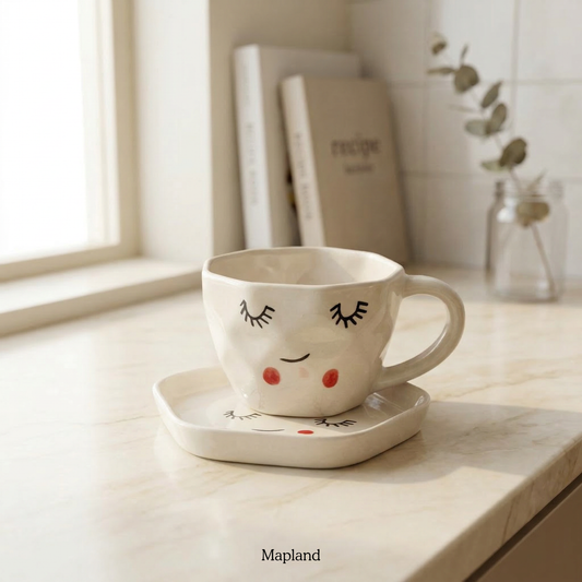 Happy Face Ceramic Cup & Saucer - Mapland