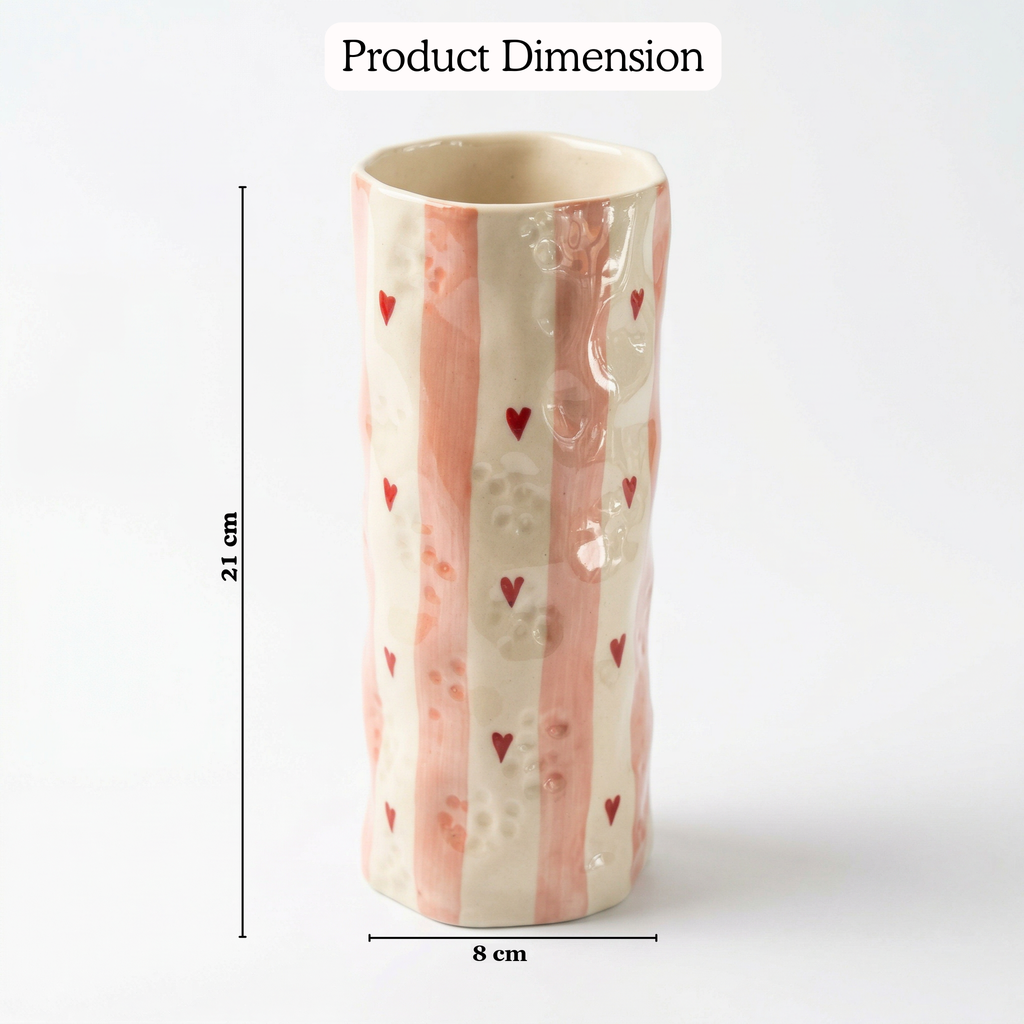Heart Stripe Tumbler Vase size: 21 cm tall, 8 cm diameter