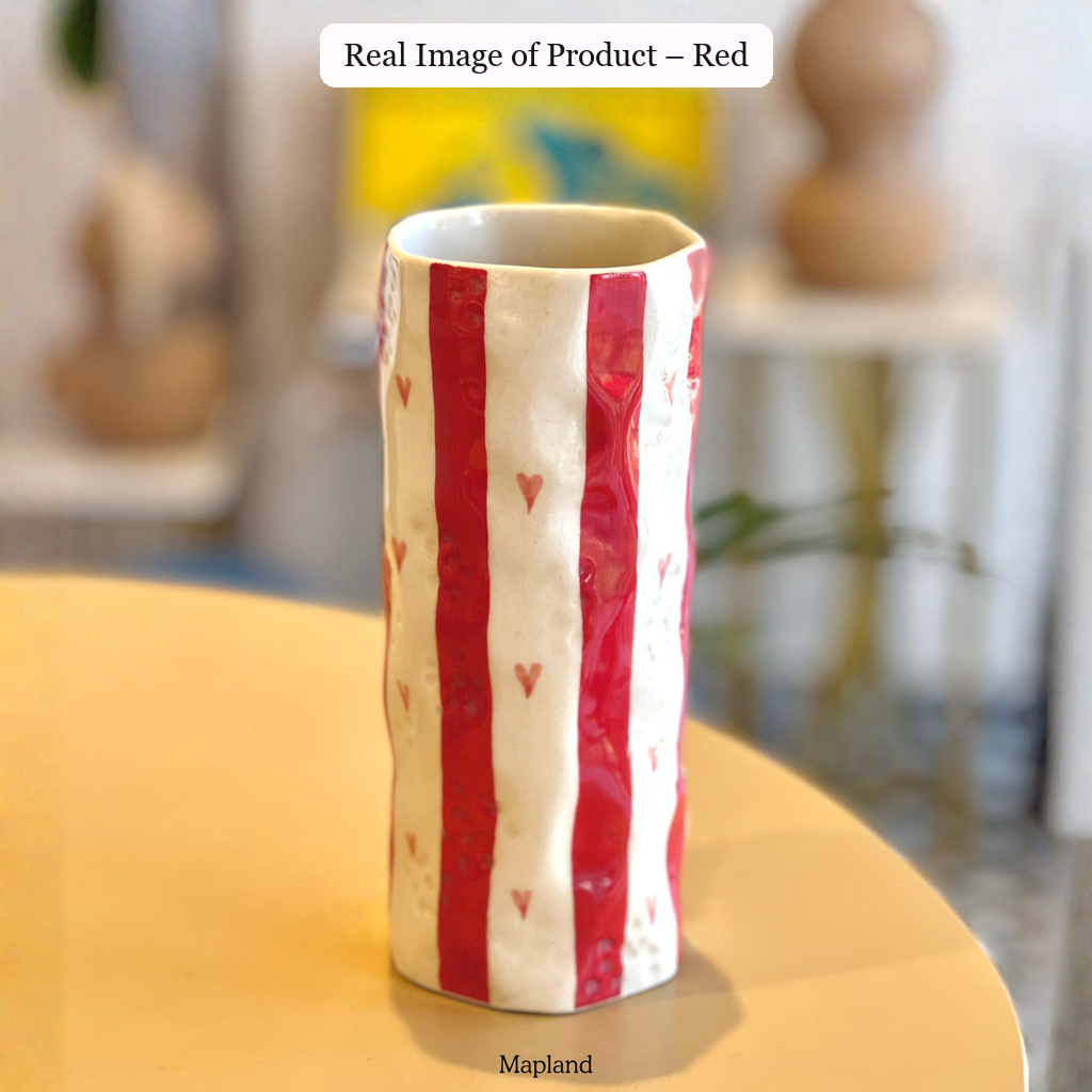 Real photo of the red Heart Stripe Tumbler Vase
