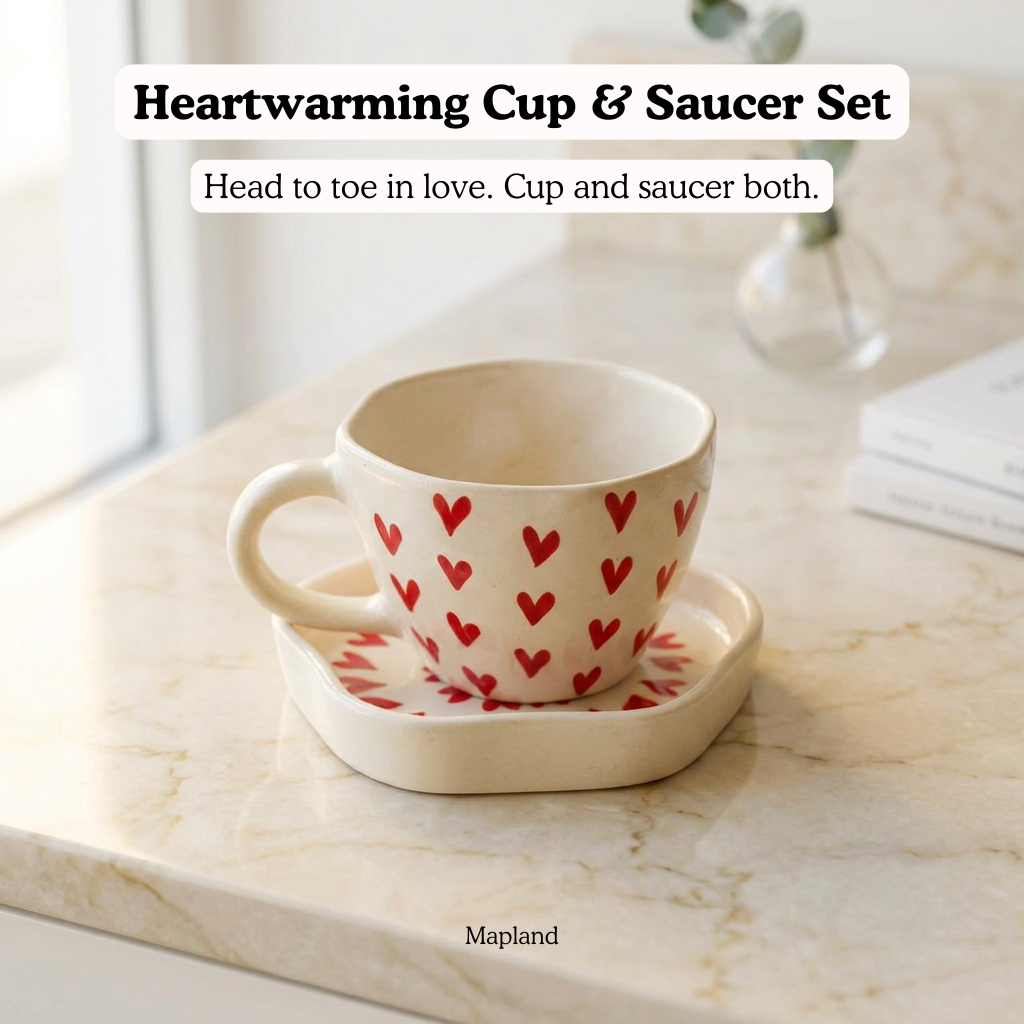 Heartwarming Cup & Saucer Set — handmade ceramic cup, view 3 | Mapland