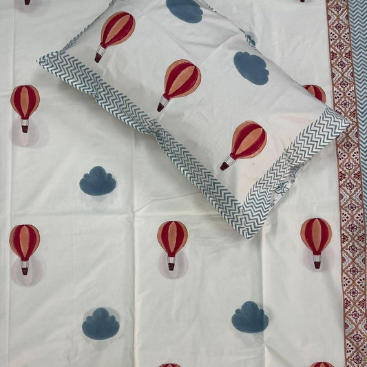 Hotair Balloon Design Single Bedsheet Set