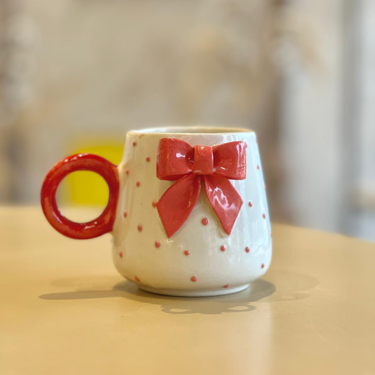 Cute Pink Bow Ceramic Mug for Coffee Tea Milk - Mapland