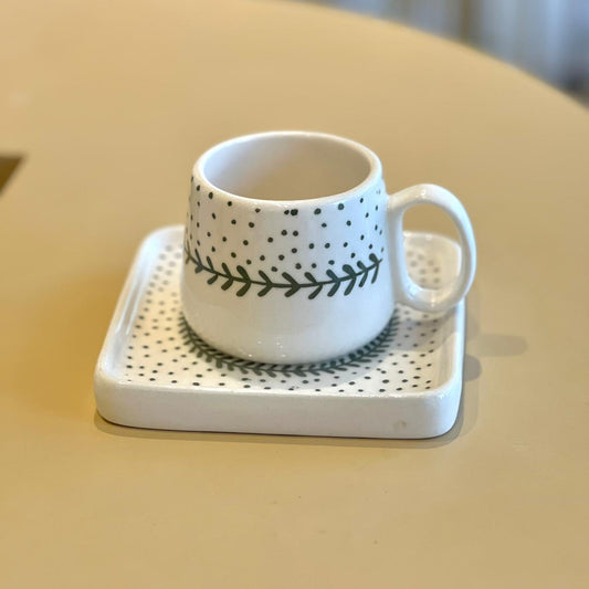 Evergreen Pattern Ceramic Cup & Sauccer - Mapland