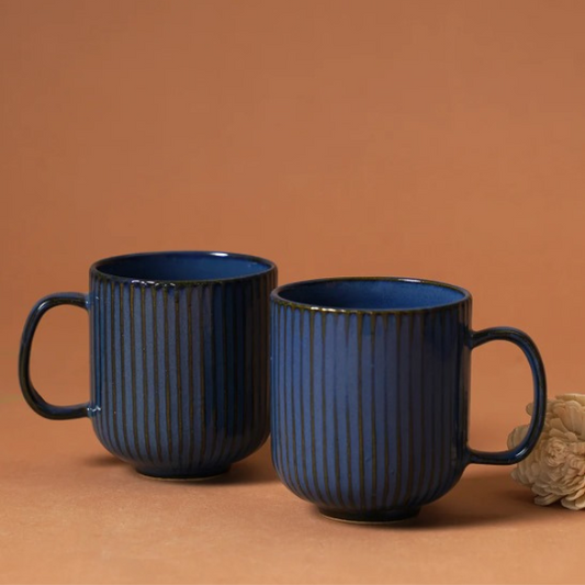 Midnight Blue Ribbed Mug Set