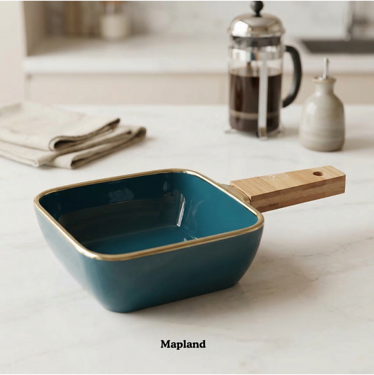 Jade Gold Ceramic Serving Dish with Bamboo Handle