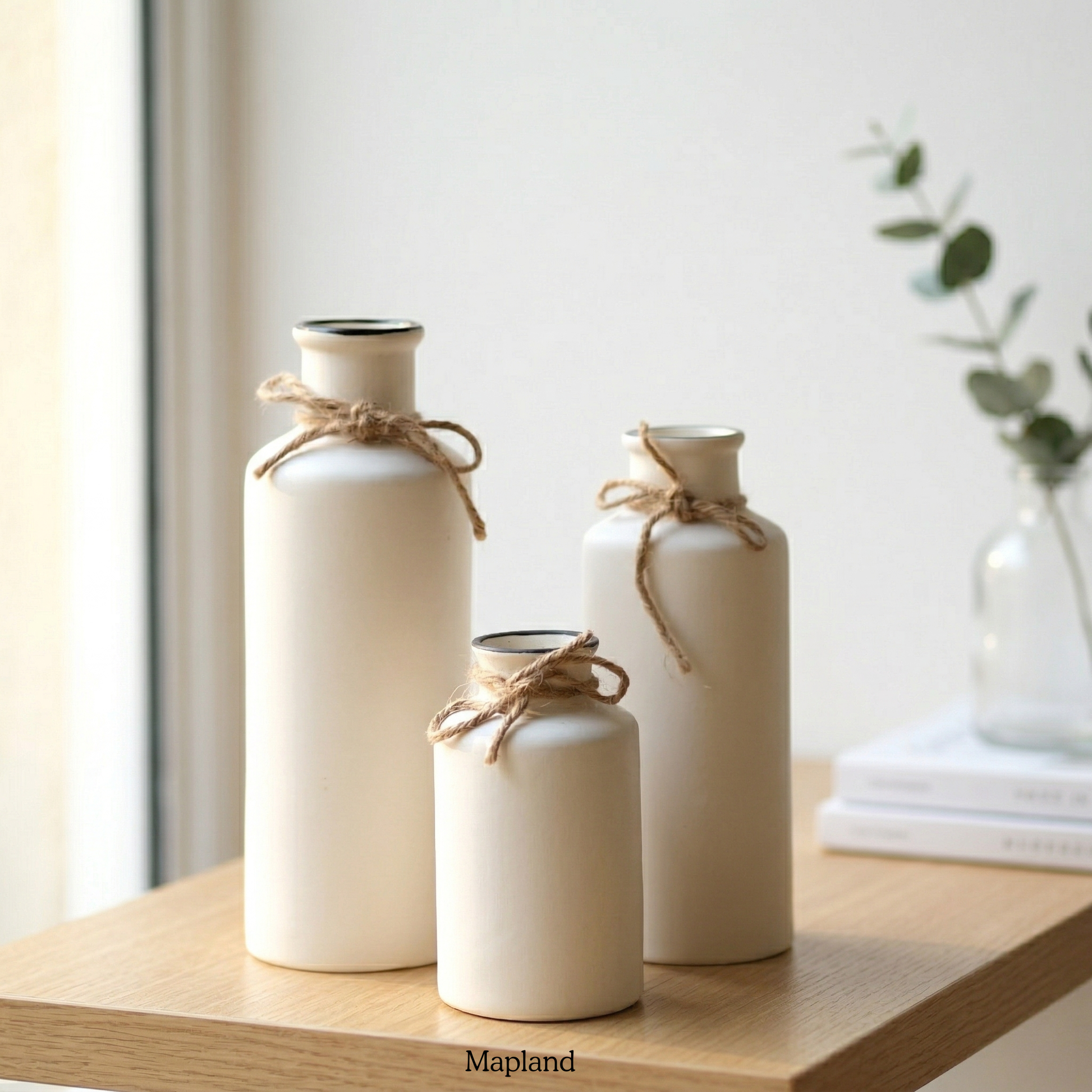 Slim bottle ceramic vase set in earthy tones — handmade ceramic vase | Mapland Design Studio