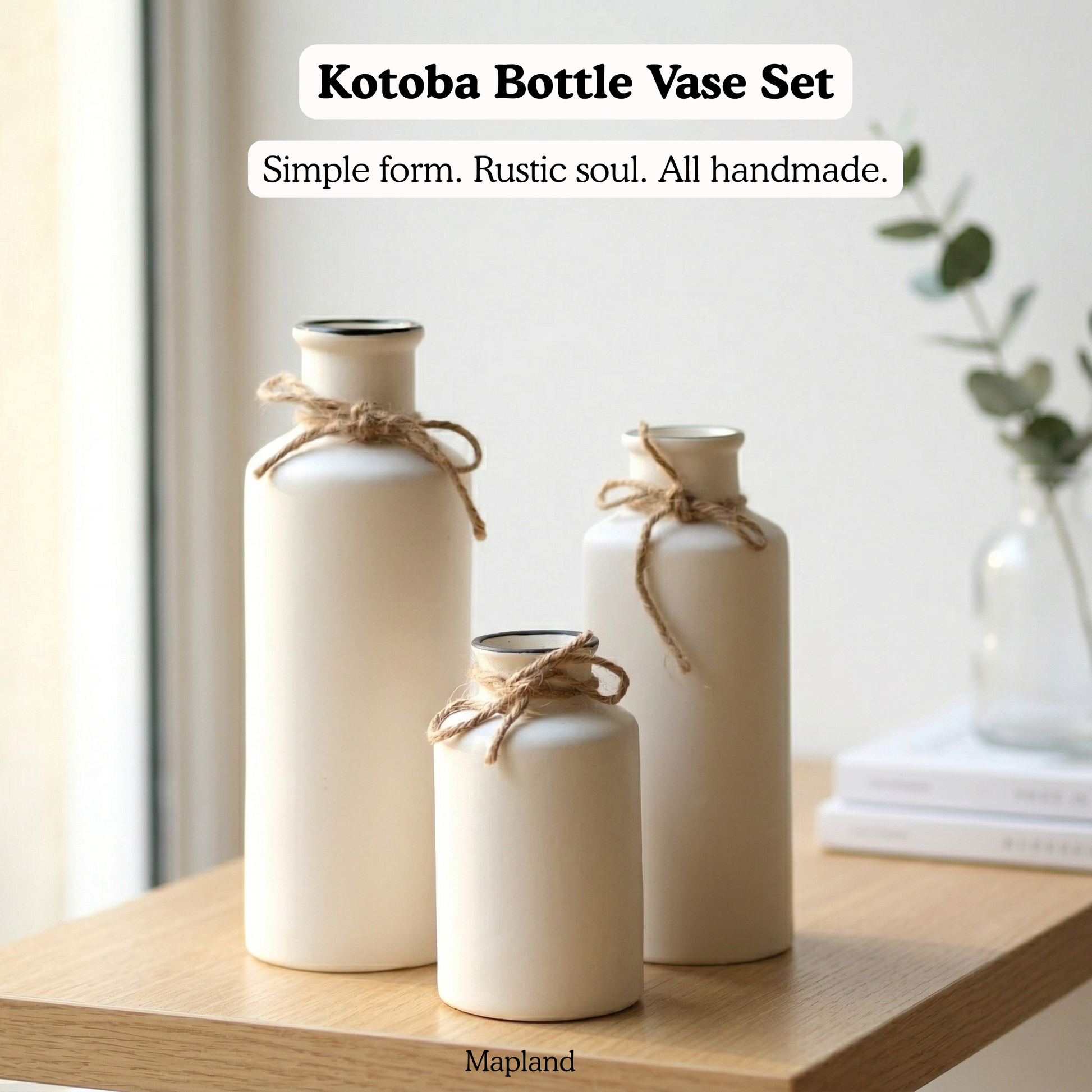 Kotoba Bottle Vase Set handmade ceramic vase — side view, Indian artisan craft | Mapland