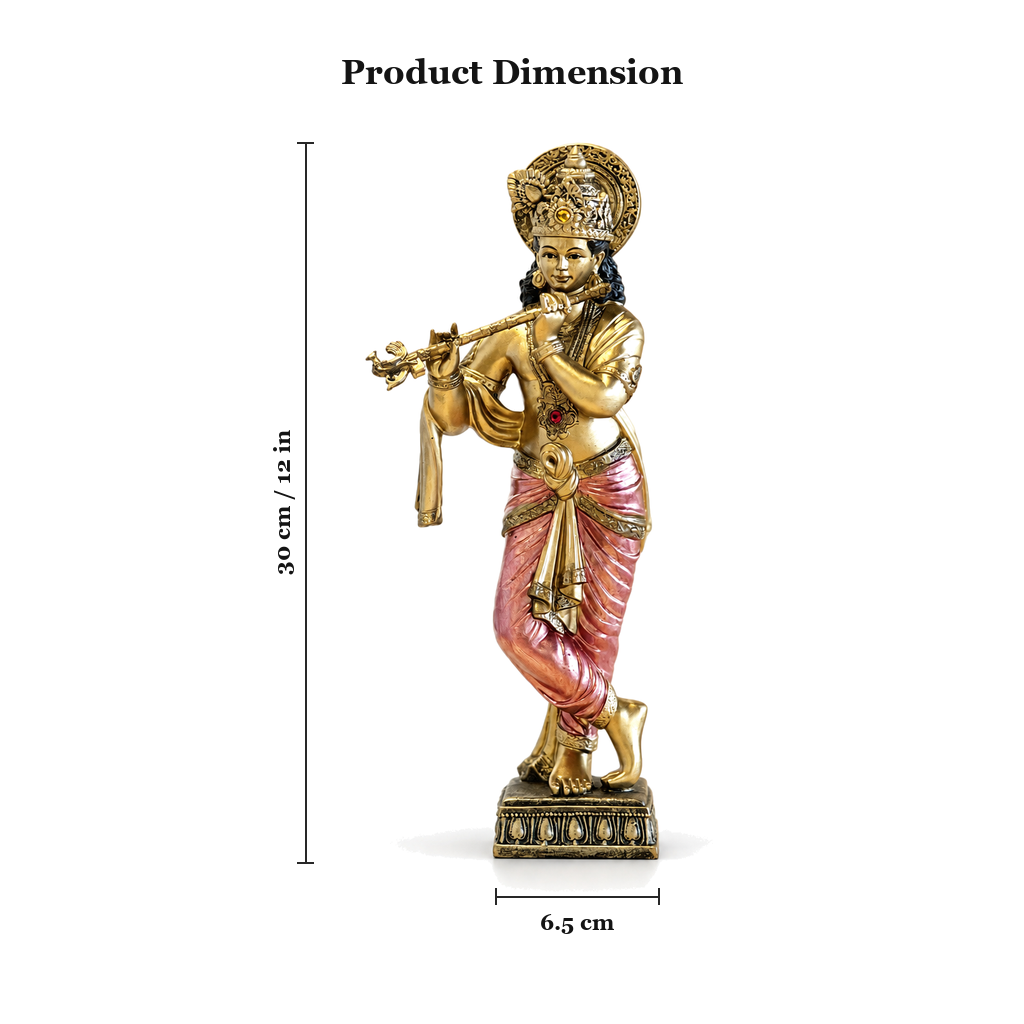 Standing Krishna idol dimensions 30cm (12 inch) height, 6.5cm pedestal | Mapland