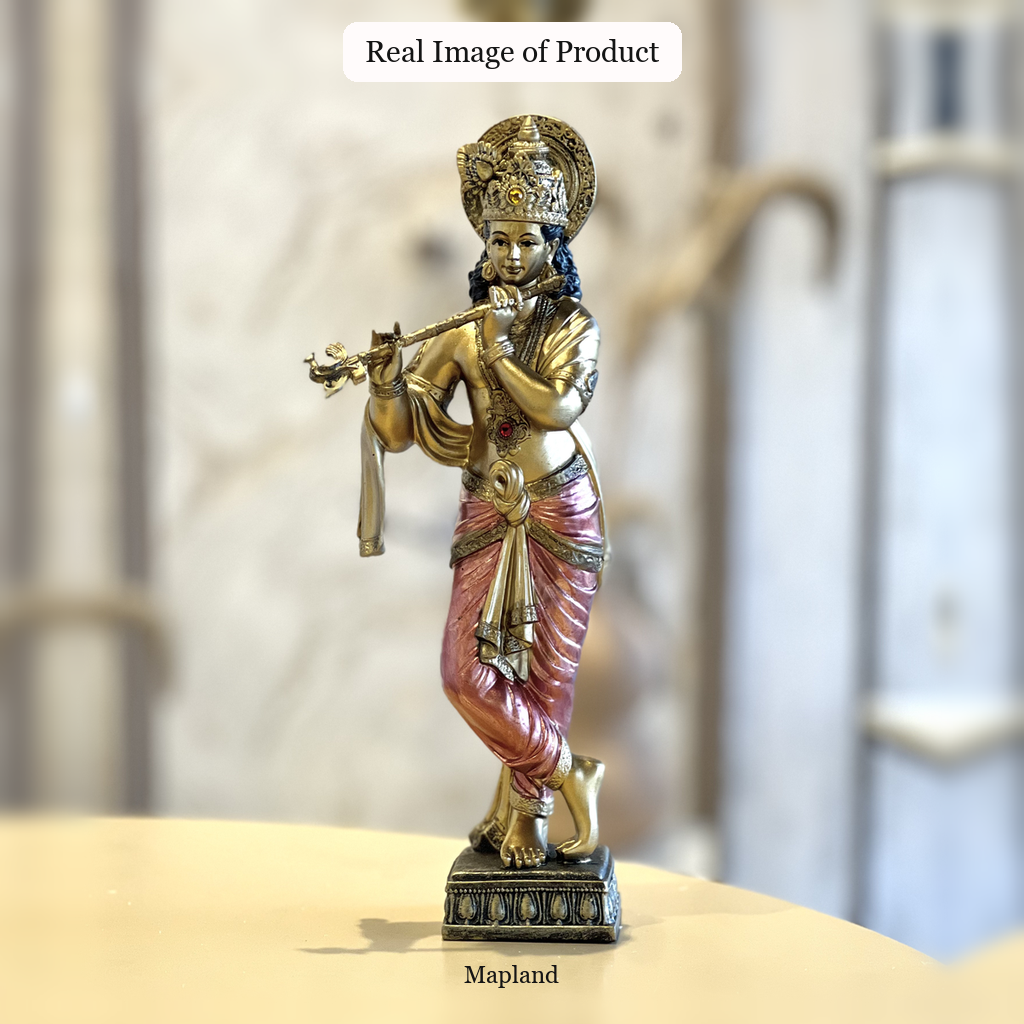 Standing Krishna with flute sandstone idol real product image | Mapland