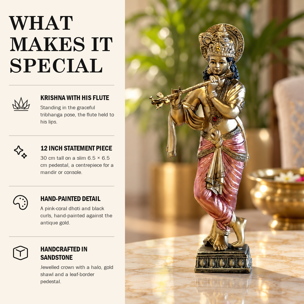 Standing Krishna with flute sandstone idol what makes it special | Mapland