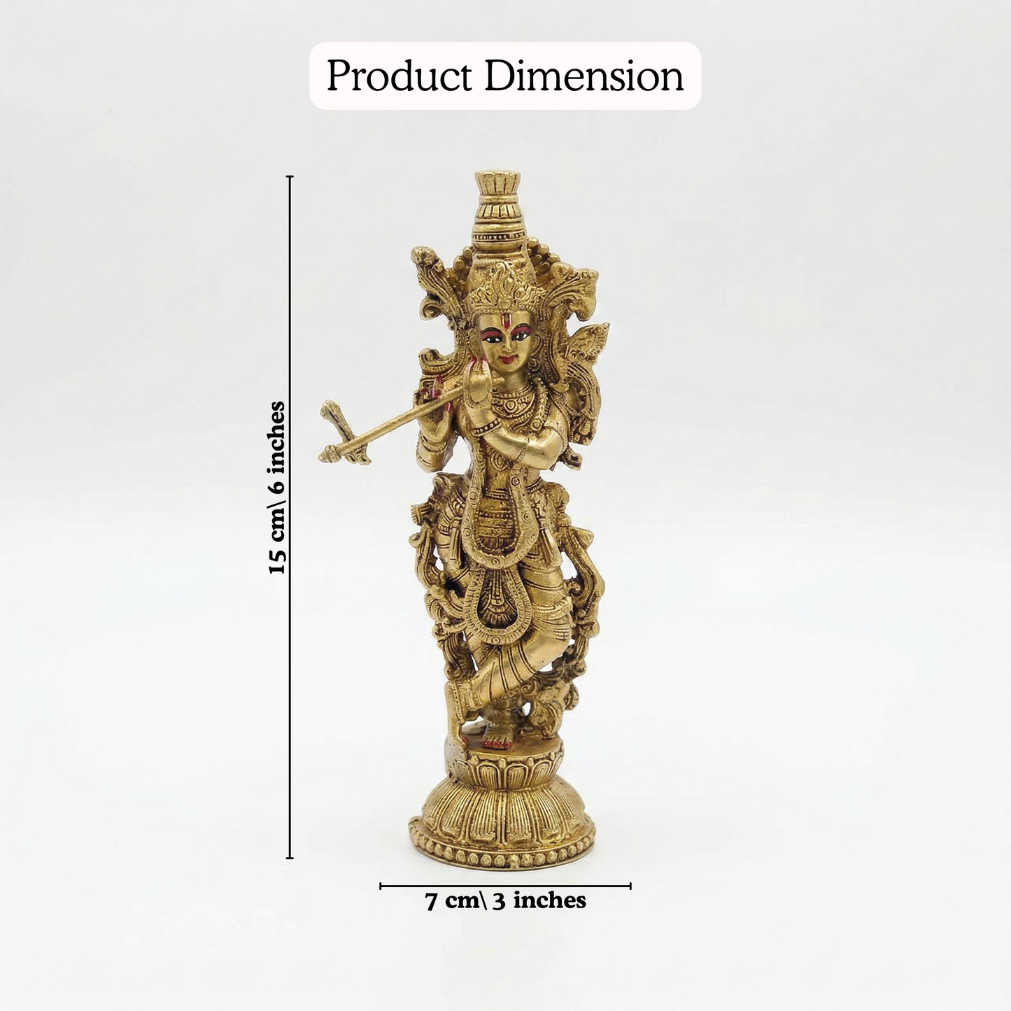 Krishna brass figurine dimensions 9cm 280g | Mapland