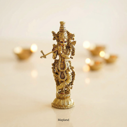 Krishna Murali Manohar Superfine Brass Figurine - Standing Flute Player Idol