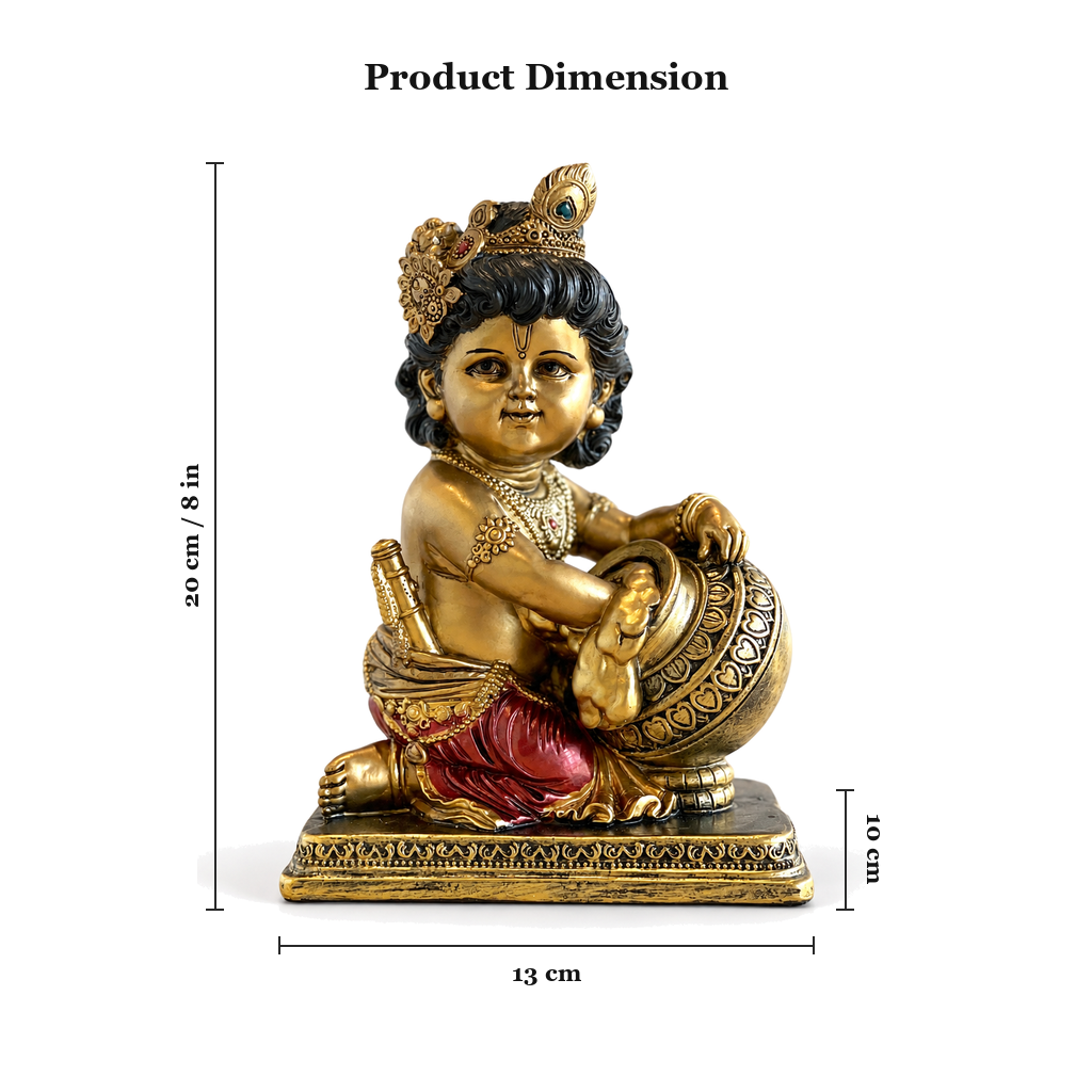 Laddo Gopal antique gold figurine dimensions 20cm (8 inch) height | Mapland