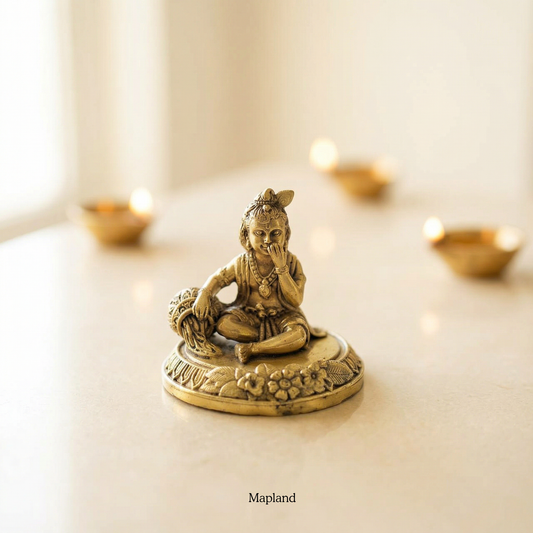 Ladoo Gopal Superfine Brass Idol - Baby Krishna Makhan Eating Figurine