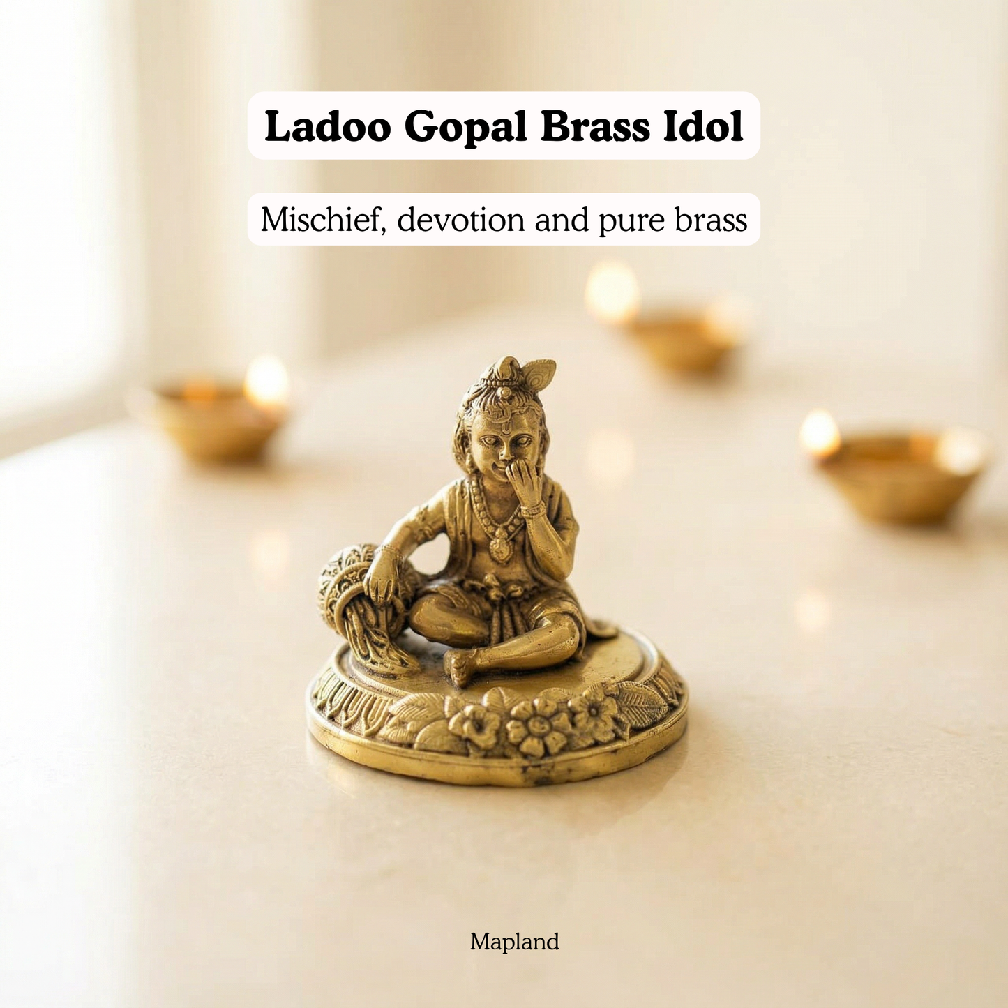 Bal Krishna brass figurine side view lotus base | Mapland
