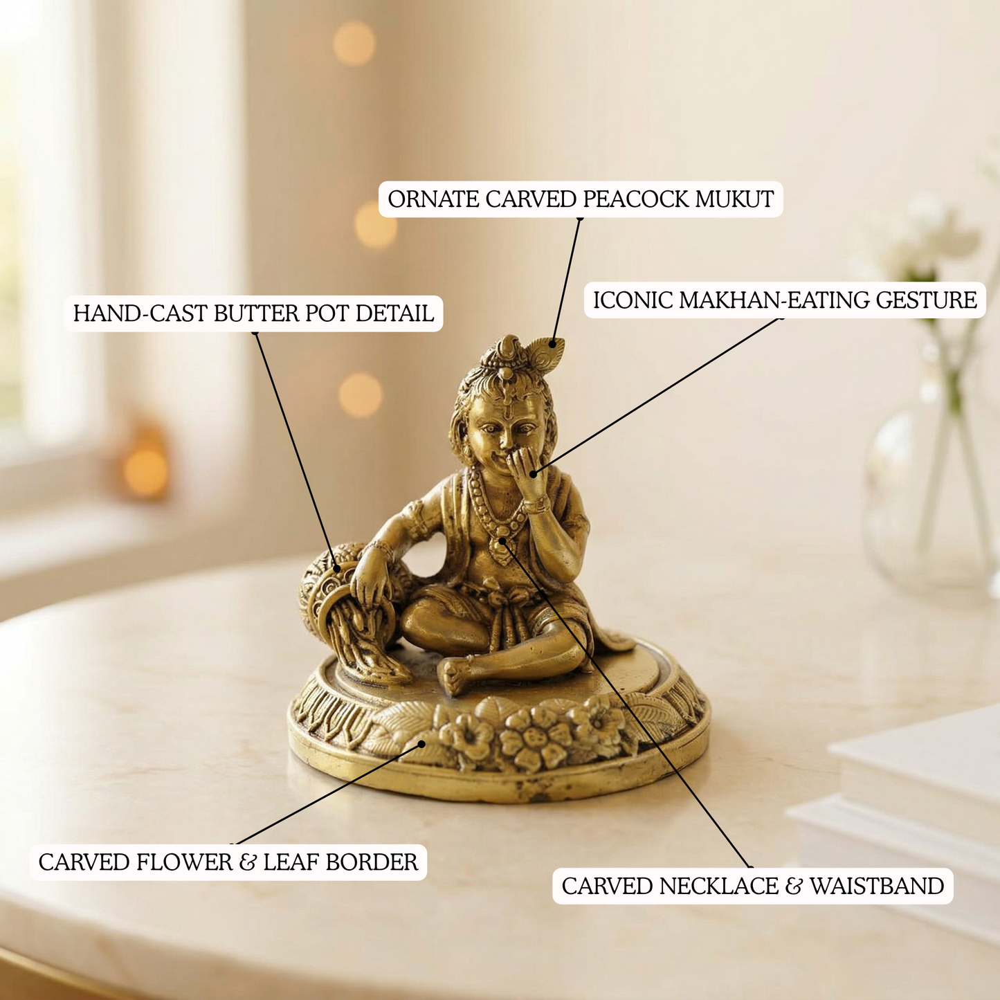 Ladoo Gopal brass figurine micro detailing close-up | Mapland