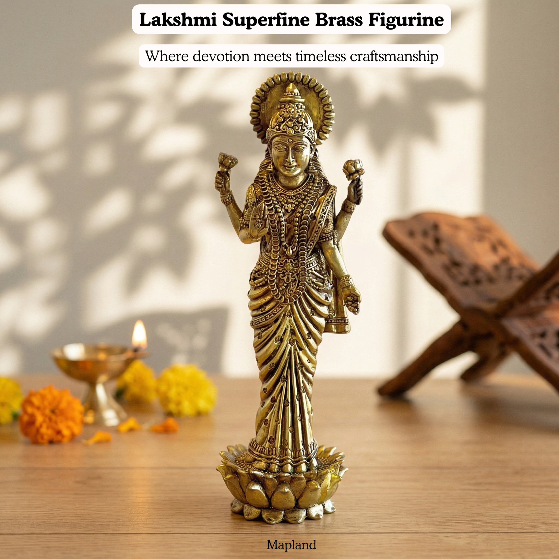 Brass Lakshmi figurine side view four-armed chaturbhuj | Mapland