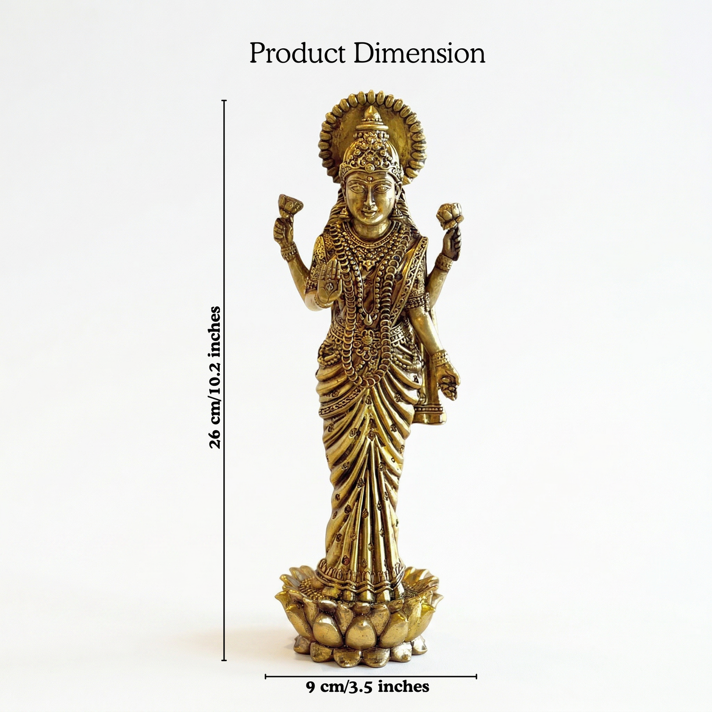 Brass Lakshmi idol dimensions 26cm 655g | Mapland