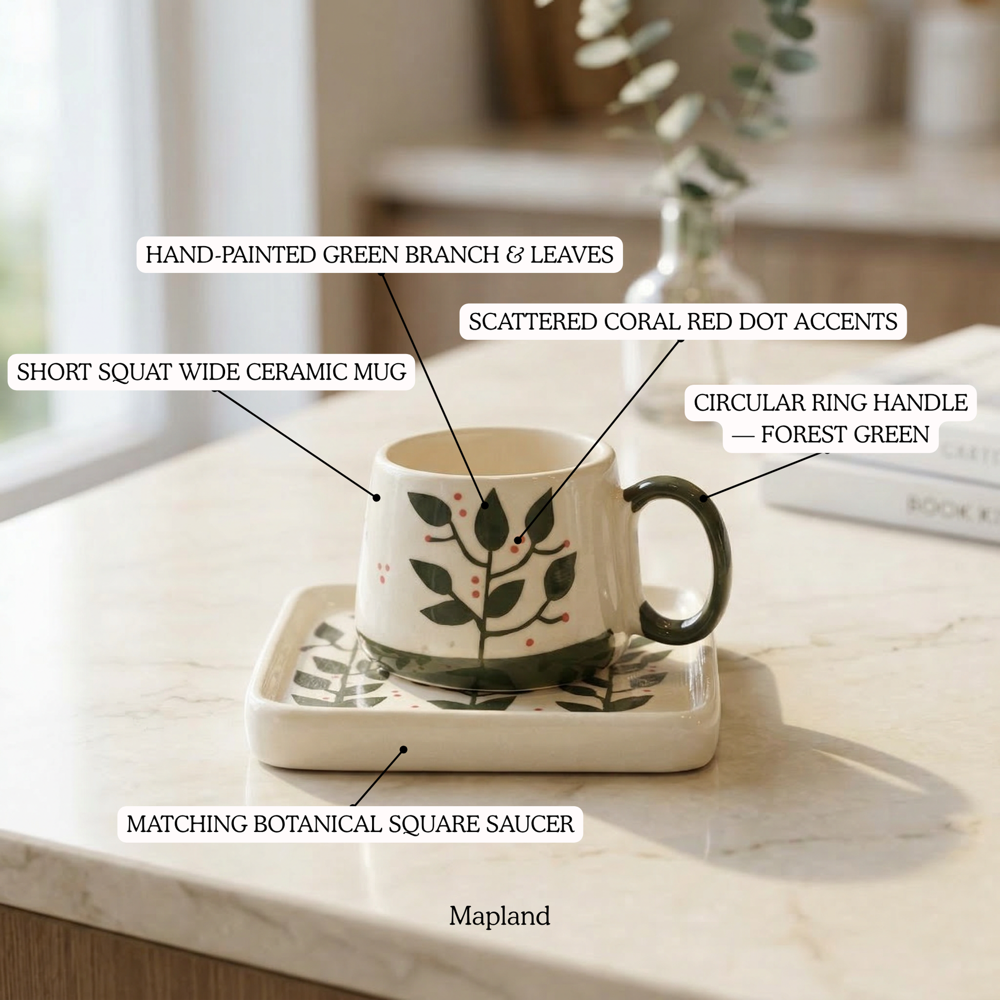 Leafline Cup with Saucer — handmade ceramic cup | Mapland