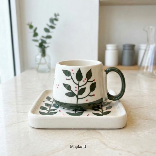 Leafline Cup with Saucer — handmade ceramic cup, view 2 | Mapland