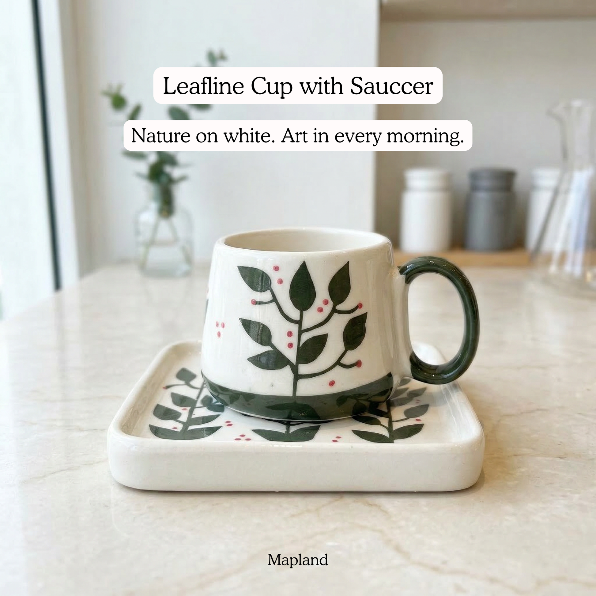 Leafline Cup with Saucer — handmade ceramic cup, view 3 | Mapland