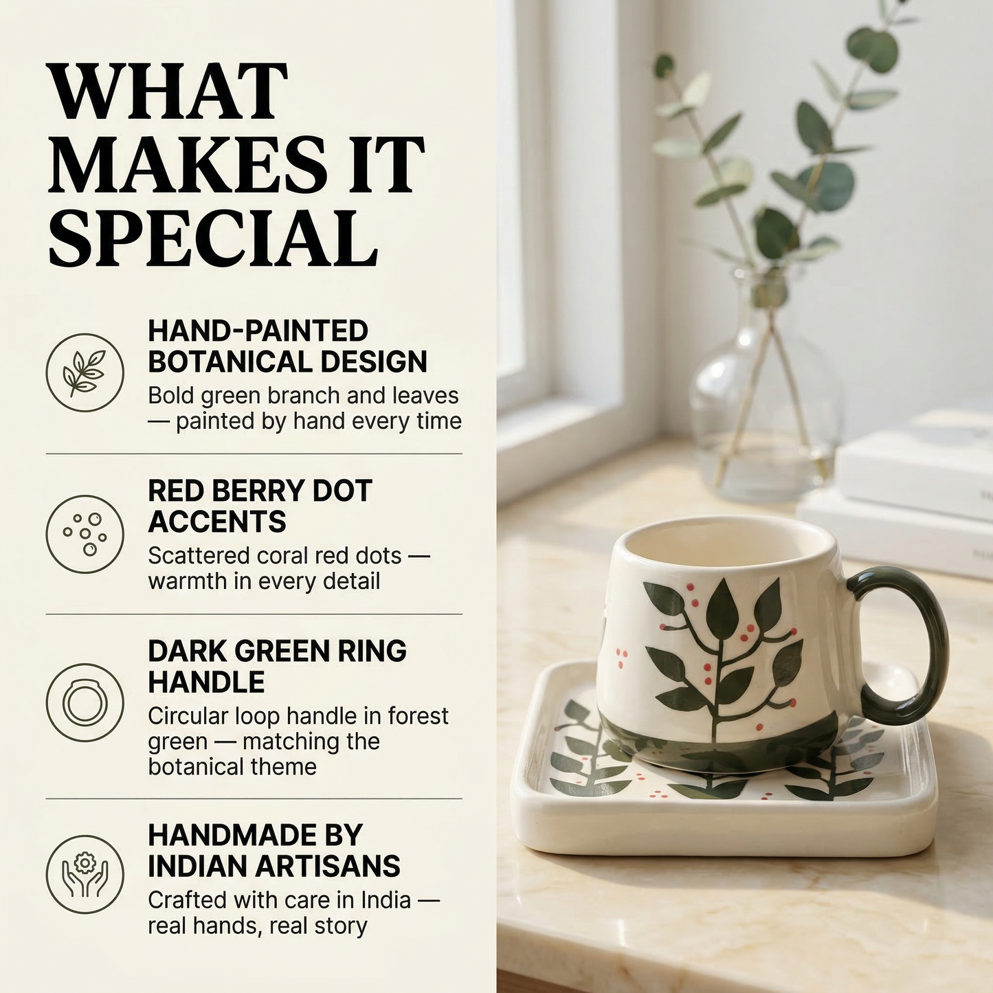 Leafline Cup with Saucer — handmade ceramic cup, view 6 | Mapland