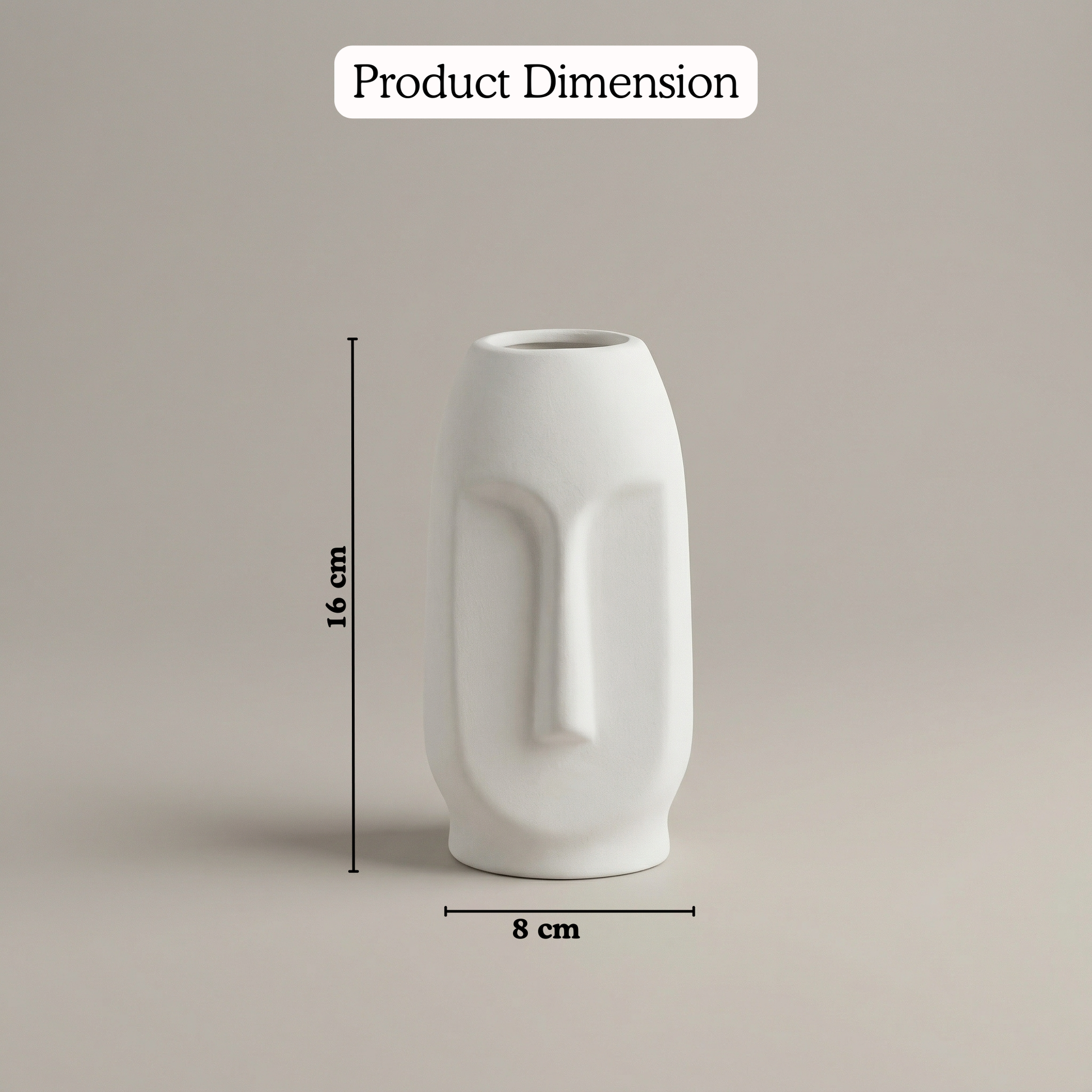 Moai Face Vase White handmade ceramic vase — detail view, Indian artisan craft | Mapland