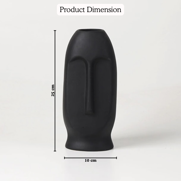 Moai Face Vase Large Charcoal Black handmade ceramic vase — detail view, Indian artisan craft | Mapland