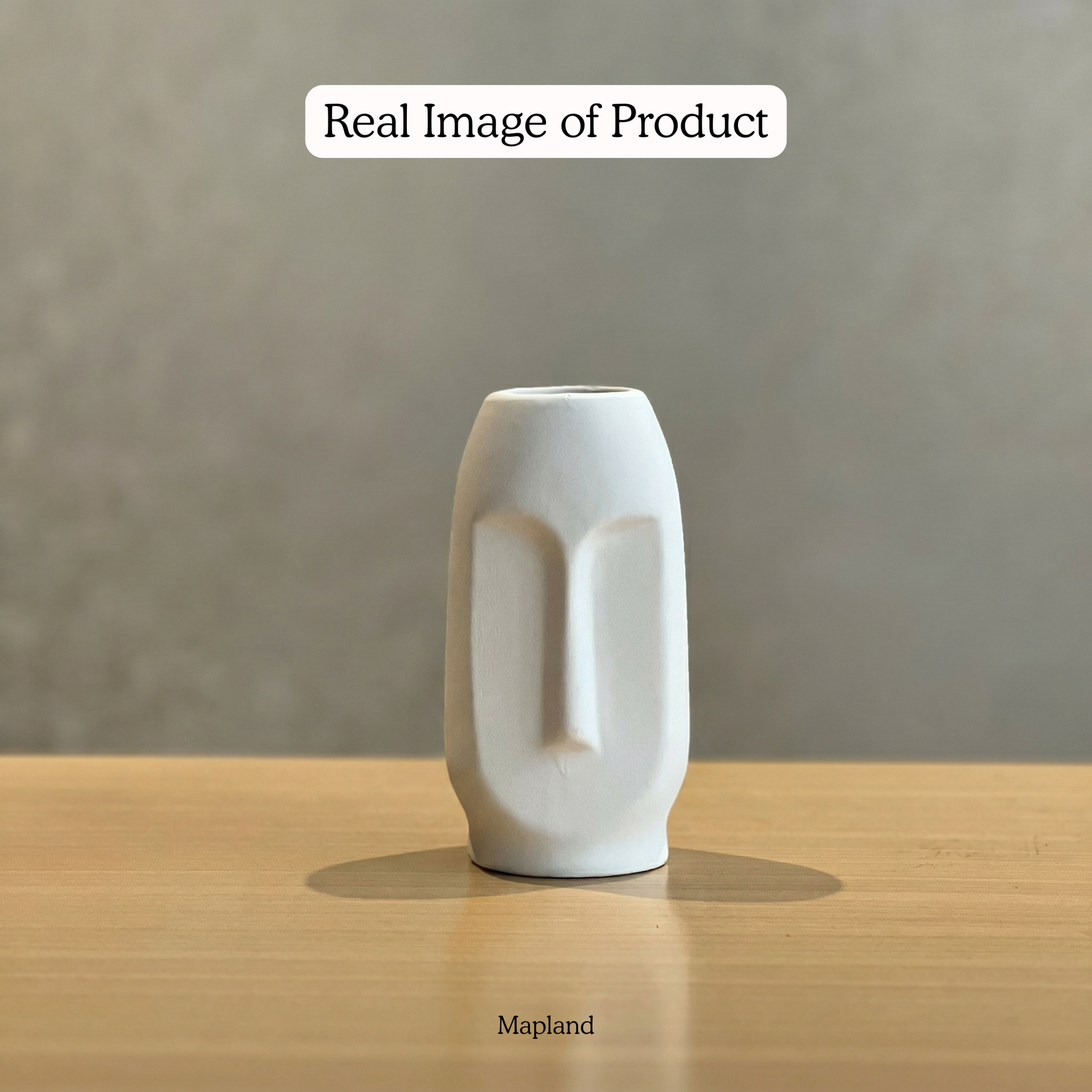 Moai Face Vase White handmade ceramic vase — angle view, Indian artisan craft | Mapland