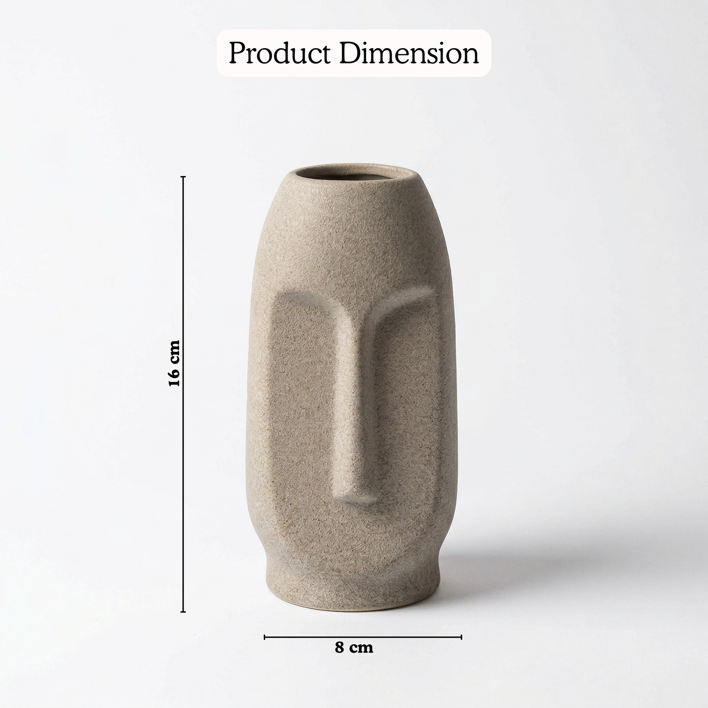 Moai Face Vase Sandy Greige handmade ceramic vase — detail view, Indian artisan craft | Mapland