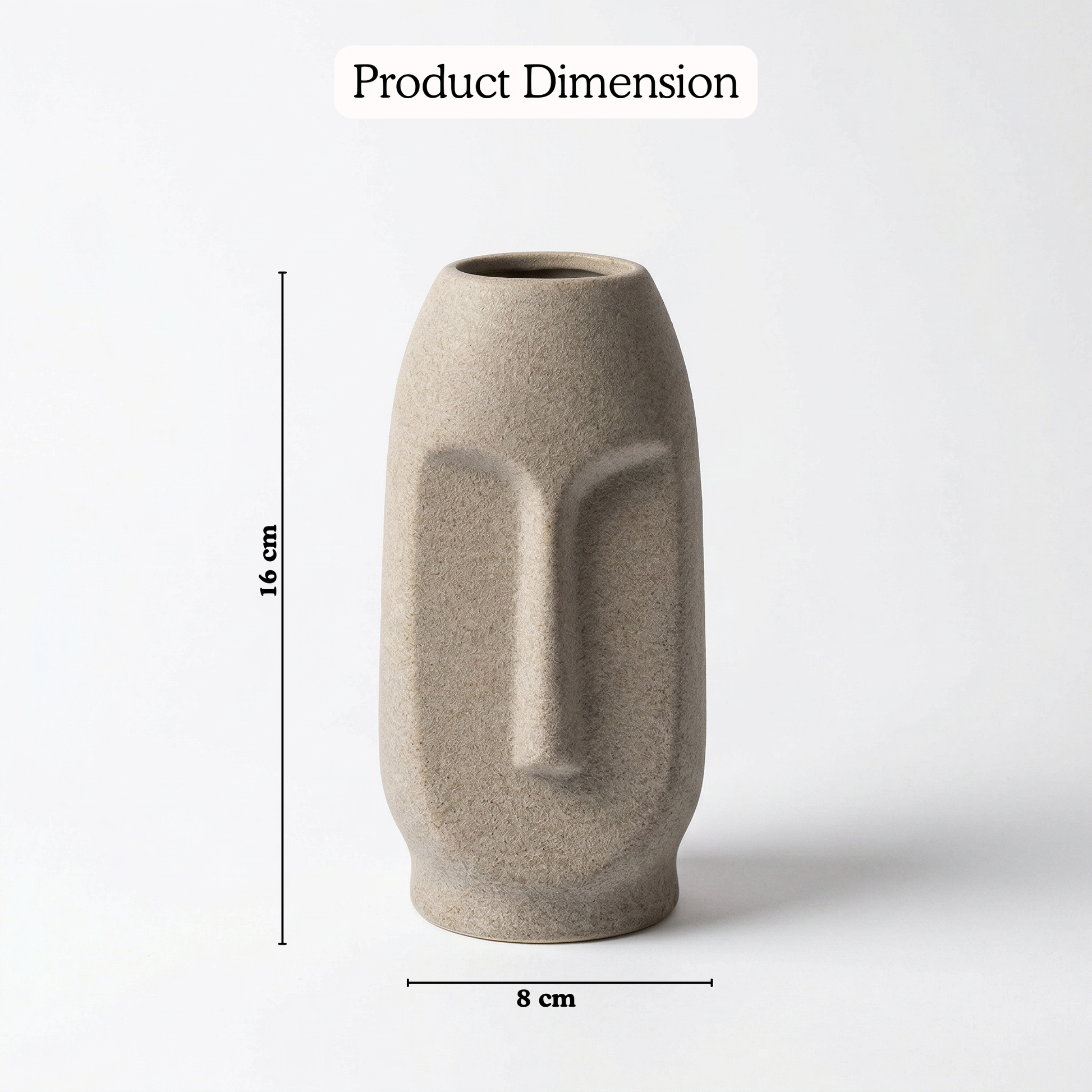 Moai Face Vase Sandy Greige handmade ceramic vase — detail view, Indian artisan craft | Mapland