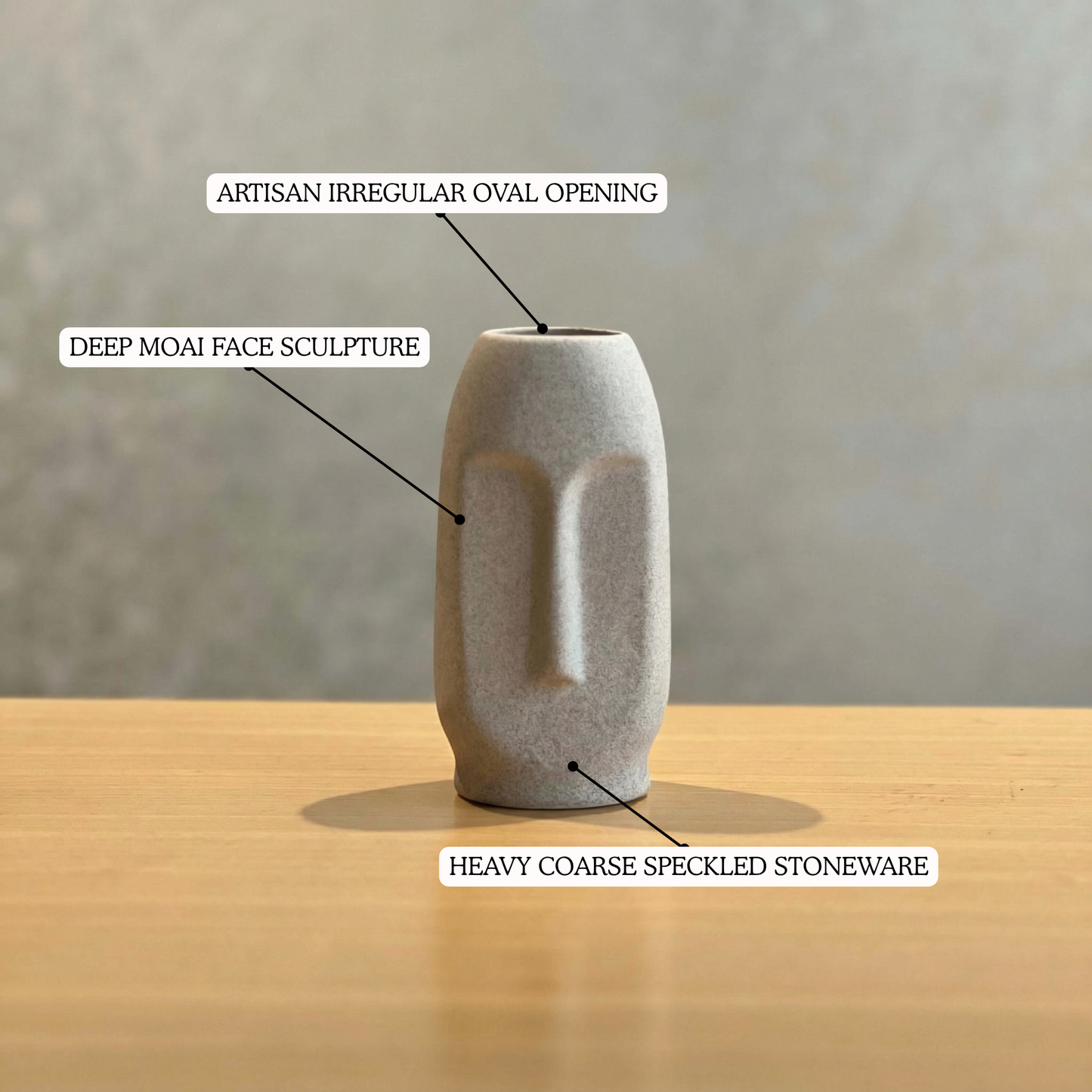 Moai Face Vase Sandy Greige handmade ceramic vase — top view, Indian artisan craft | Mapland