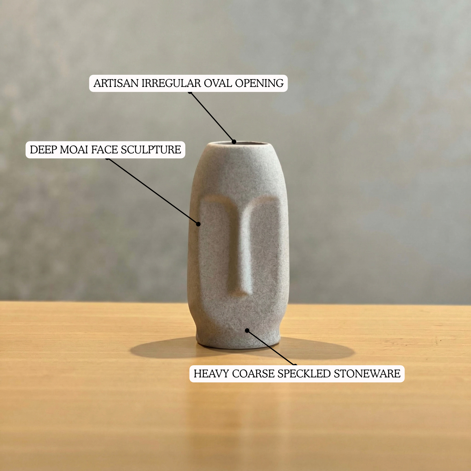 Moai Face Vase Sandy Greige handmade ceramic vase — top view, Indian artisan craft | Mapland
