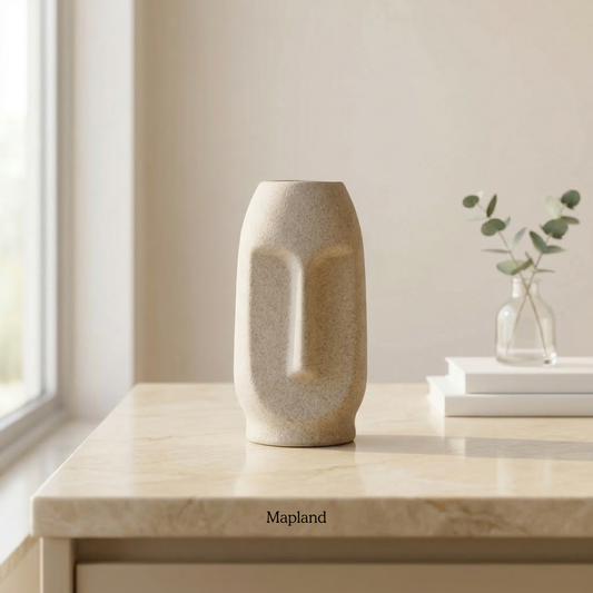 Moai face ceramic vase in sandy greige — handmade ceramic vase | Mapland Design Studio