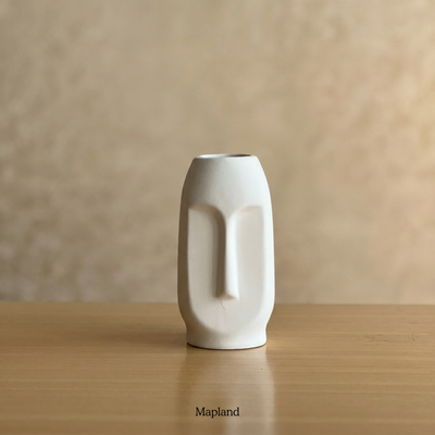 Moai face ceramic vase in chalk white — handmade ceramic vase | Mapland Design Studio