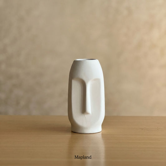 Moai face ceramic vase in chalk white — handmade ceramic vase | Mapland Design Studio