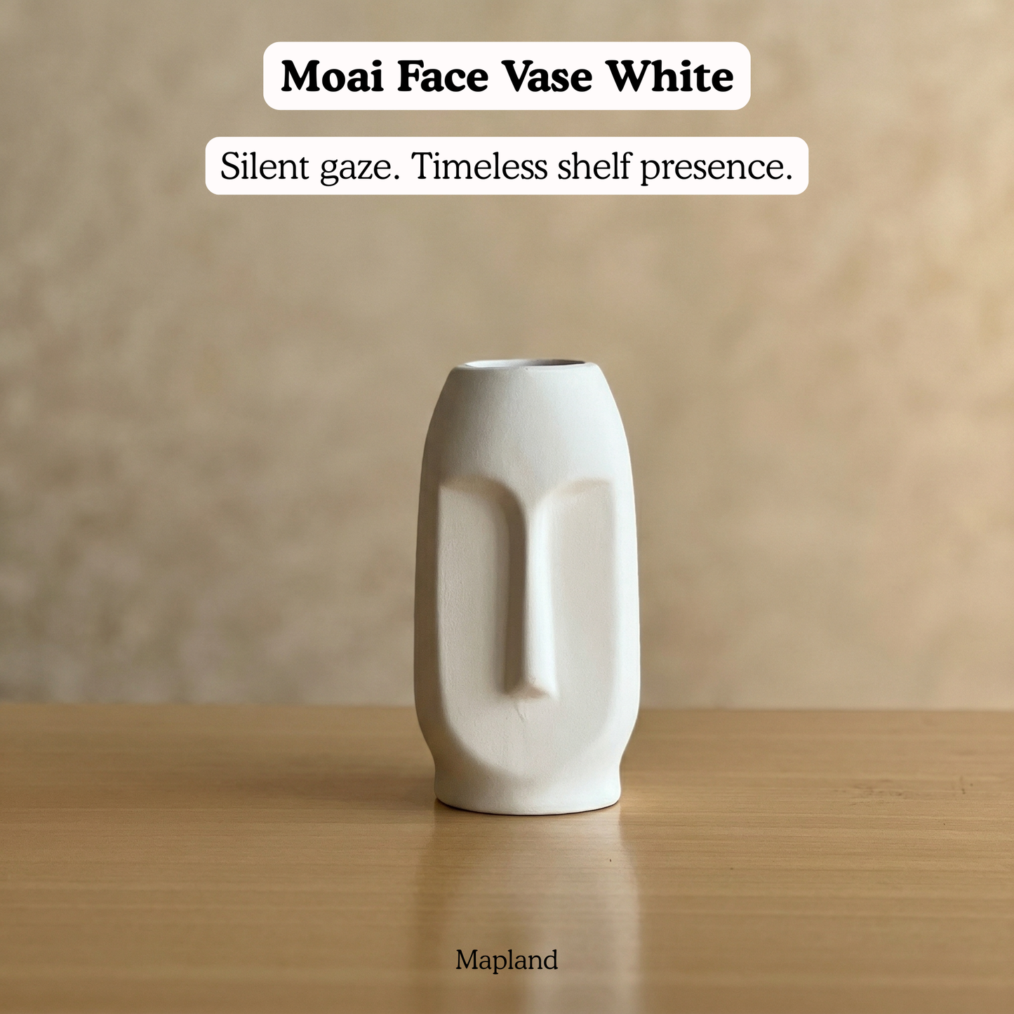 Moai Face Vase White handmade ceramic vase — side view, Indian artisan craft | Mapland