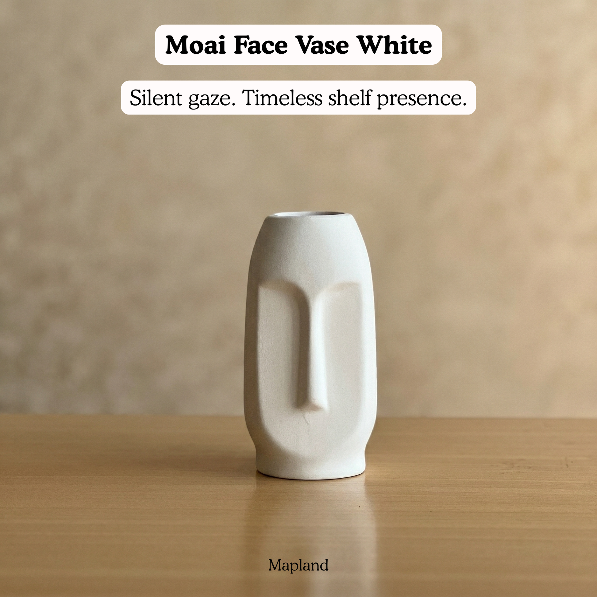 Moai Face Vase White handmade ceramic vase — side view, Indian artisan craft | Mapland
