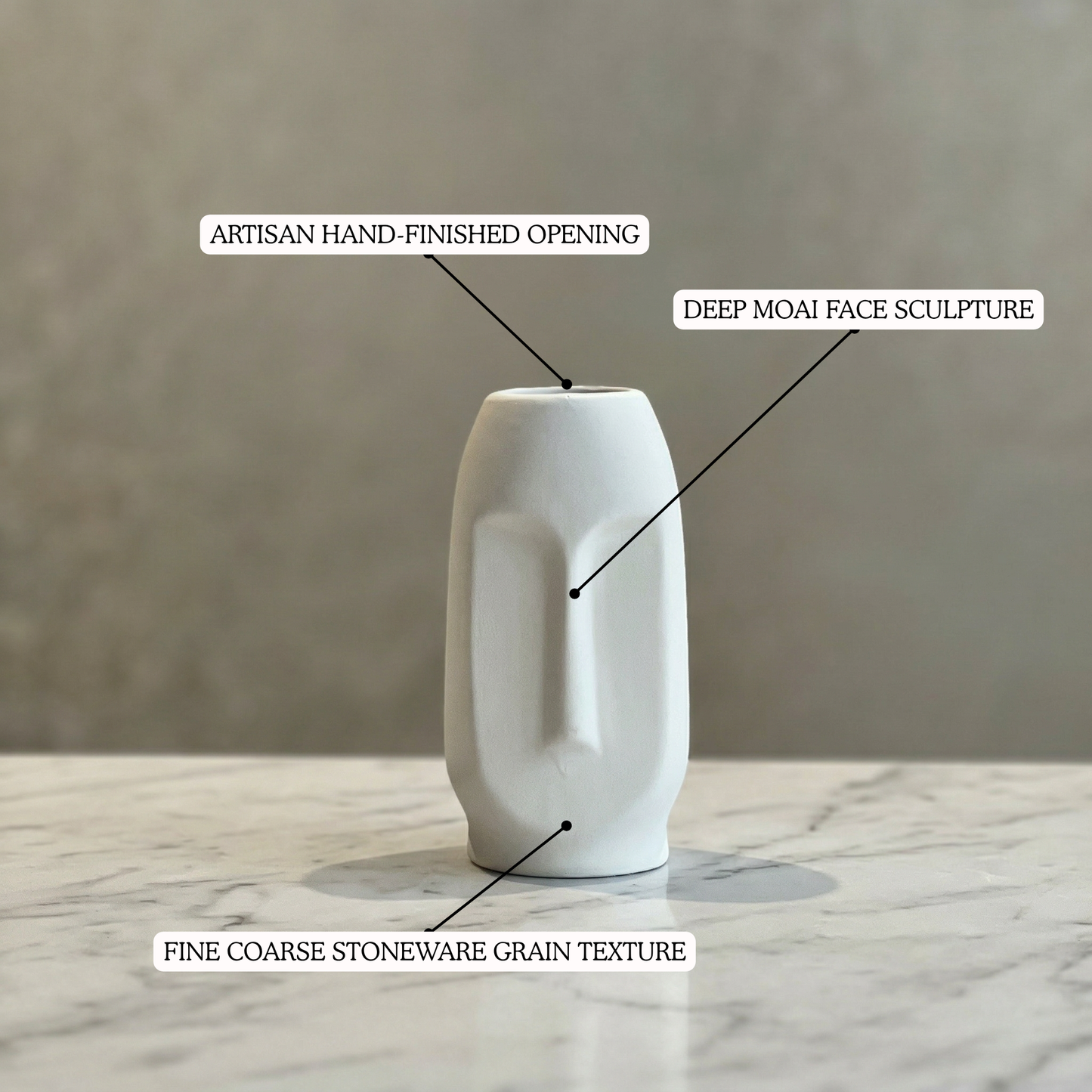 Moai Face Vase White handmade ceramic vase — top view, Indian artisan craft | Mapland