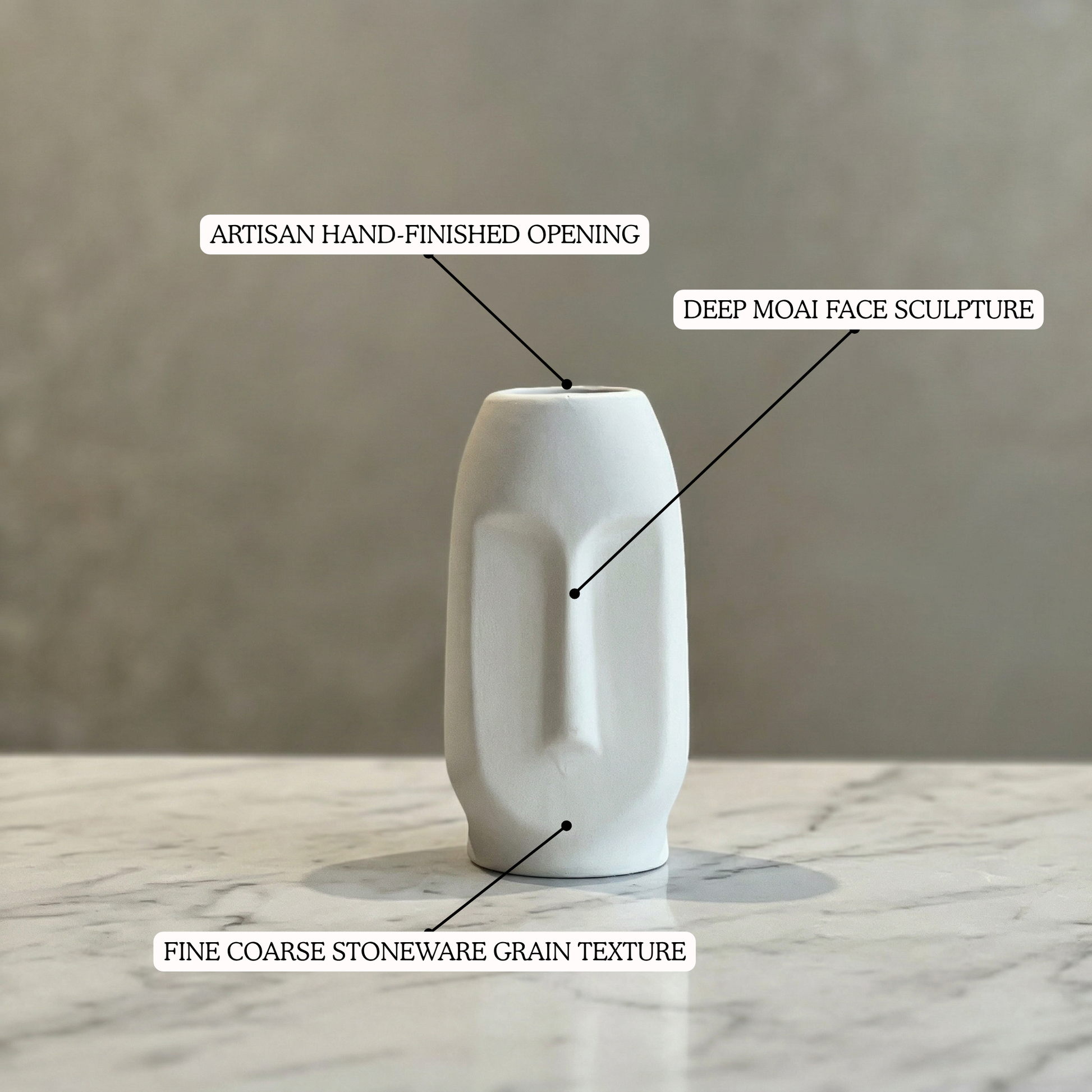 Moai Face Vase White handmade ceramic vase — top view, Indian artisan craft | Mapland