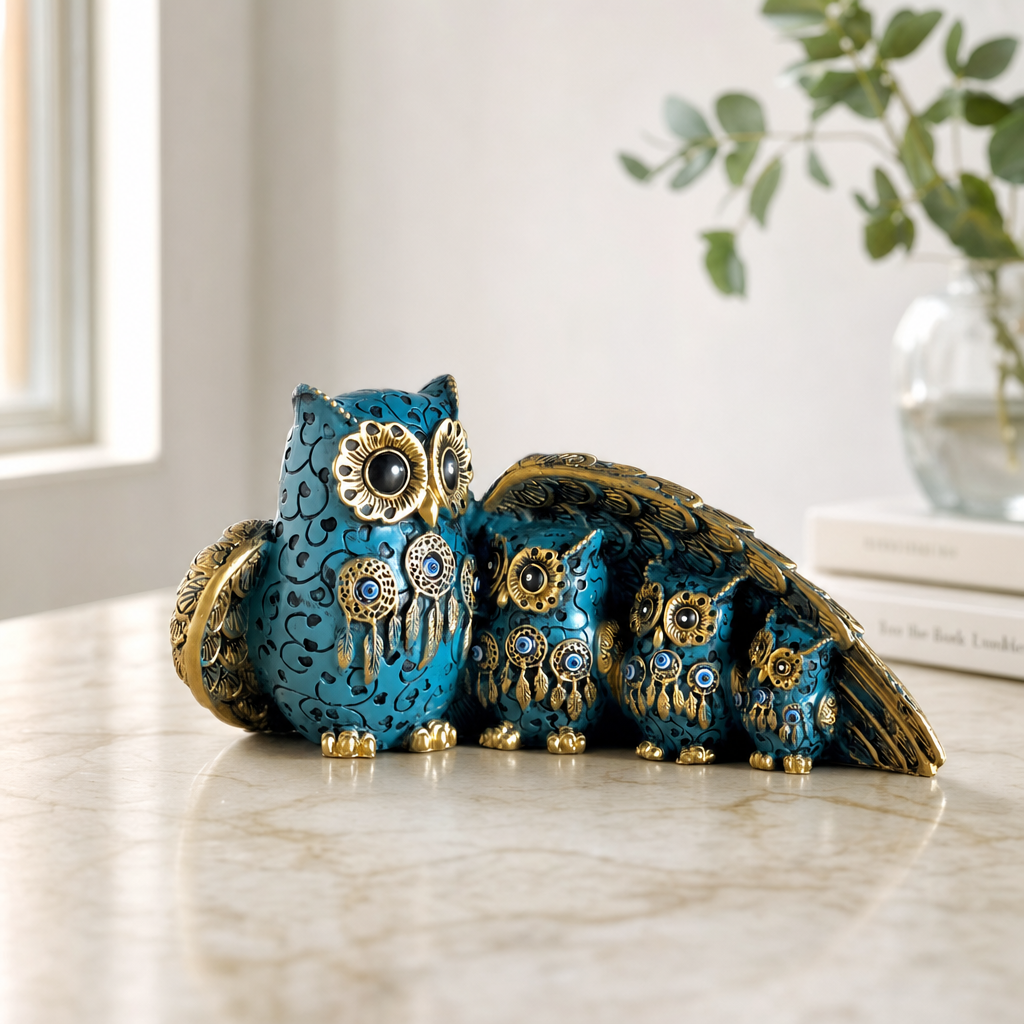 Family Nest Evil Eye Owl Figurine