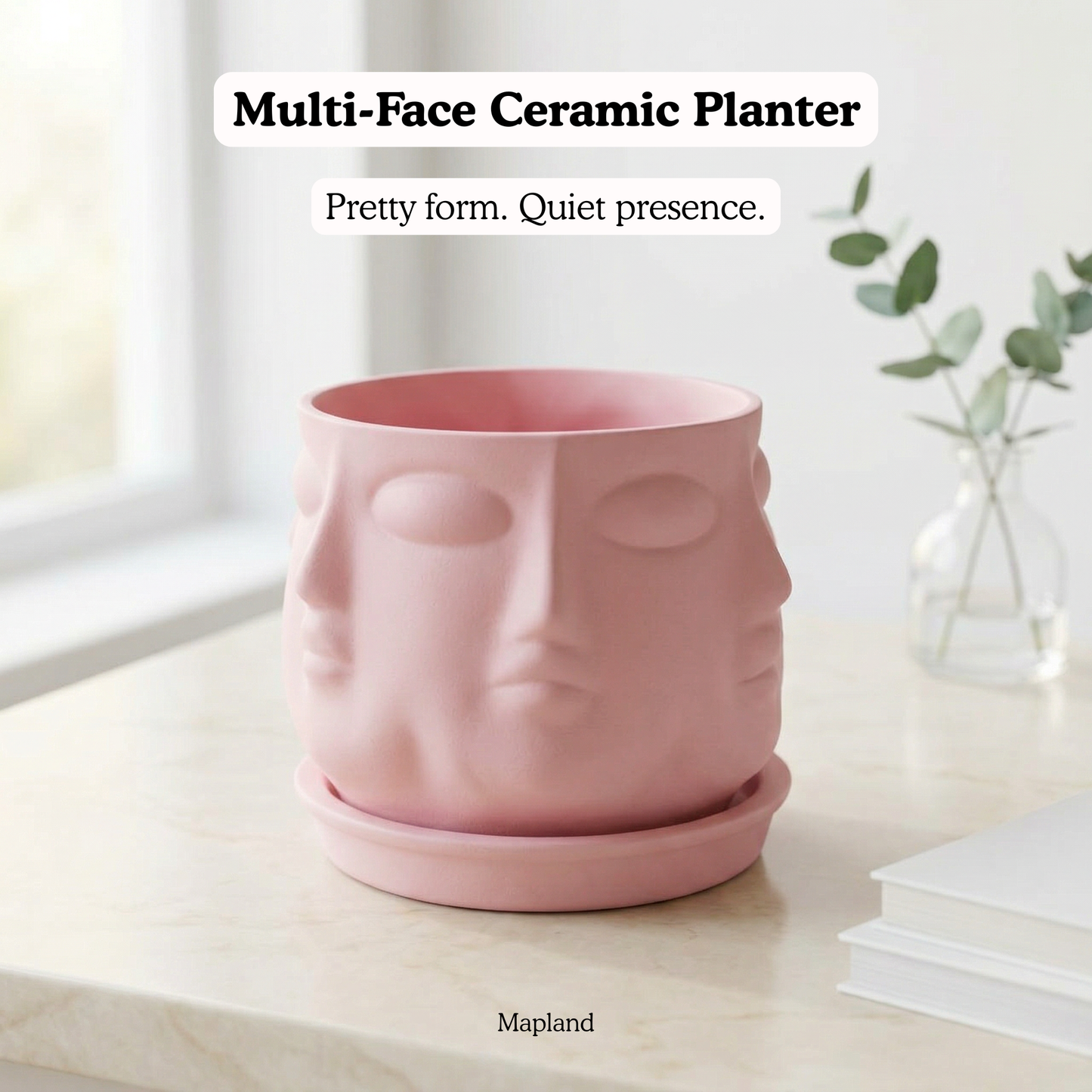 Multi-Face Ceramic Planter handmade ceramic planter — side view, Indian artisan craft | Mapland