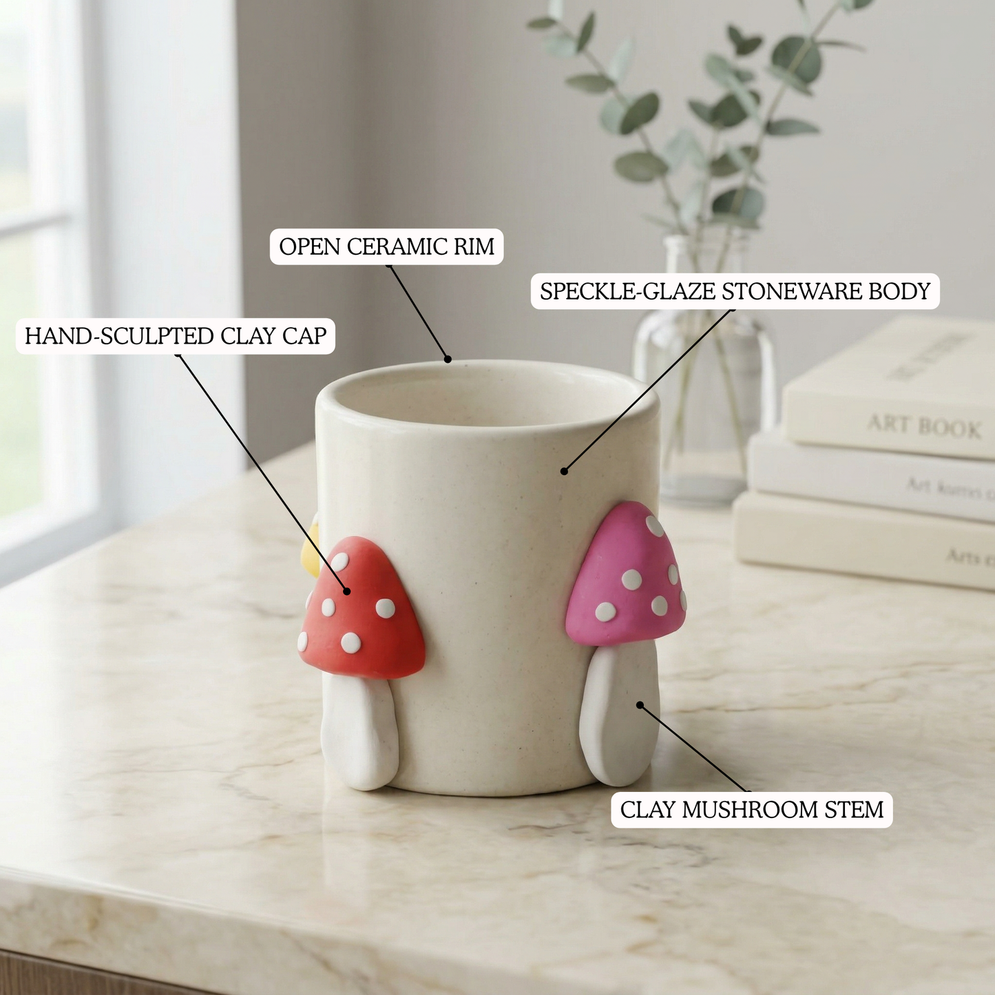 Mushroom Magic Planter handmade ceramic planter — top view, Indian artisan craft | Mapland