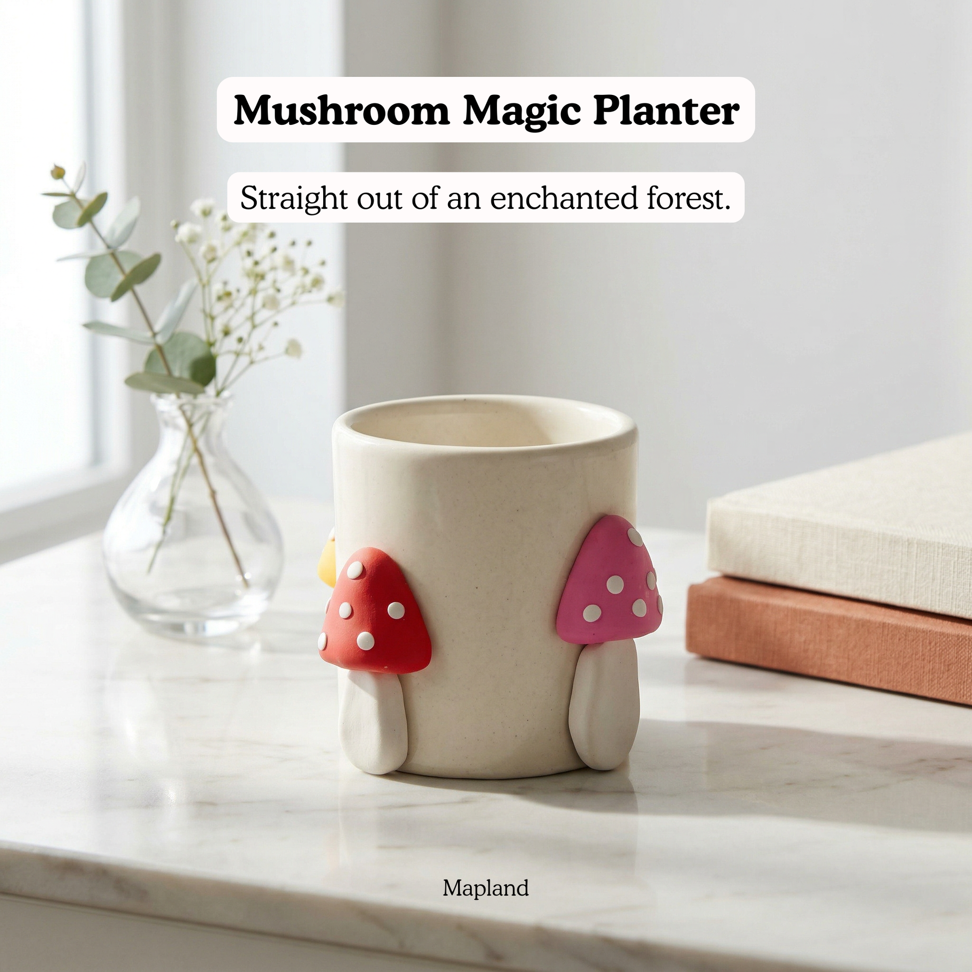Mushroom Magic Planter handmade ceramic planter — side view, Indian artisan craft | Mapland
