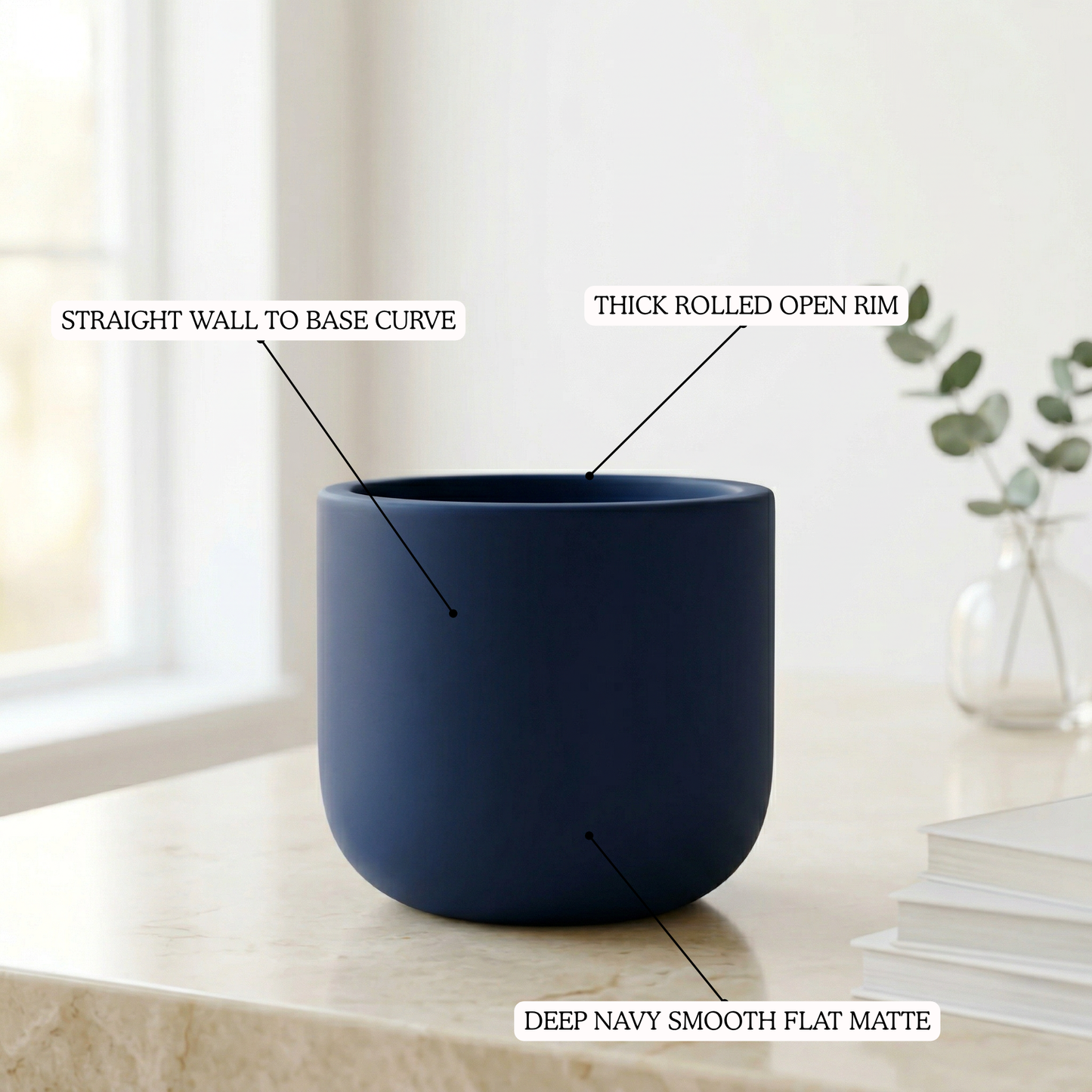 Navy Blue Terracotta Planter handmade ceramic planter — top view, Indian artisan craft | Mapland